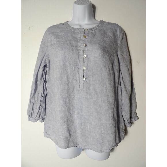 Nicole Miller Linen Tunic Medium 1/2 Button Blue Cottage Core Minimalist READ - Picture 1 of 14